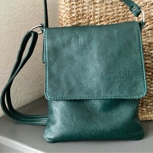 Vera Pelle Made in Italy Dark Green Leather Crossbody Small Messenger Bag
